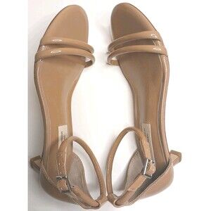 Antonio Melani Sandals Sz 6.5 Tan Brown Patent Leather Strappy Kitten Heel $150